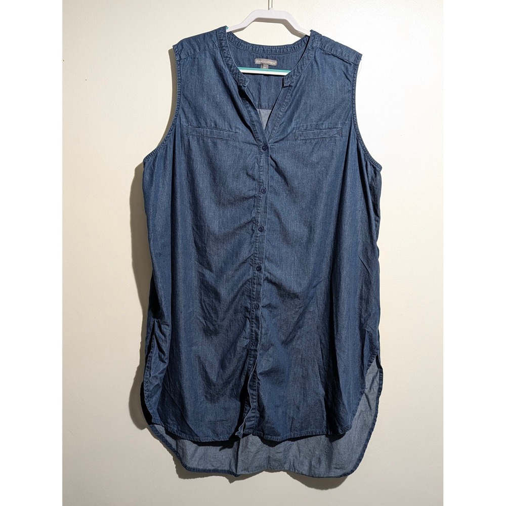 Jessica London Denim Tunic Womens 28W Blue Sleeveless Button Front Plus Size